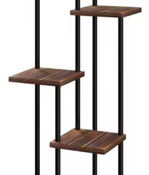 Plantenstandaard op Wielen – 5-Laags Stalen Bloemenrek met Houten Legplanken, 110 cm Hoog