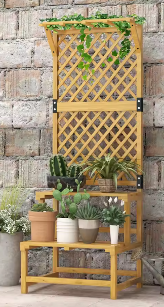 Houten Plantenstandaard met Trellis & Dak – 2 Niveaus, 166 cm Hoog
