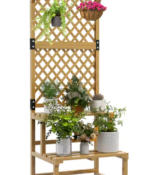Houten Plantenstandaard met Trellis & Dak – 2 Niveaus, 166 cm Hoog