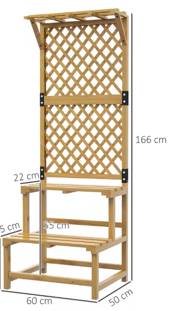 Houten Plantenstandaard met Trellis & Dak – 2 Niveaus, 166 cm Hoog