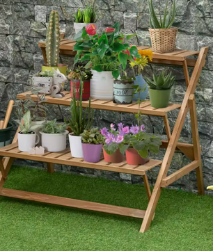 Opvouwbare Houten Plantenstandaard – 3 Niveaus, 101x83x88 cm