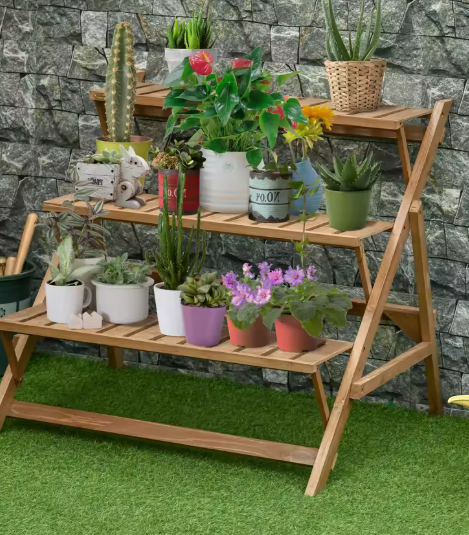 Opvouwbare Houten Plantenstandaard – 3 Niveaus, 101x83x88 cm