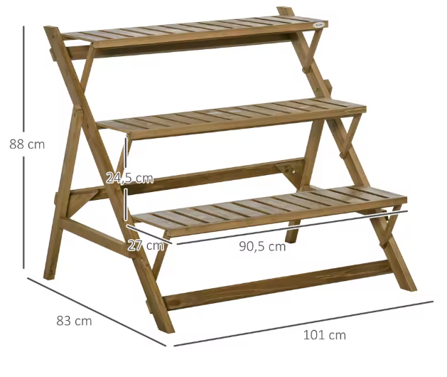 Opvouwbare Houten Plantenstandaard – 3 Niveaus, 101x83x88 cm