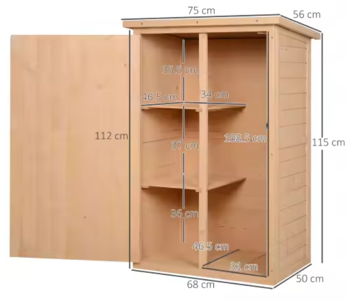 Weerbestendige Houten Tuinkast – Compacte Buitenopslag met Schuin Dak & Vergrendelbare Deur
