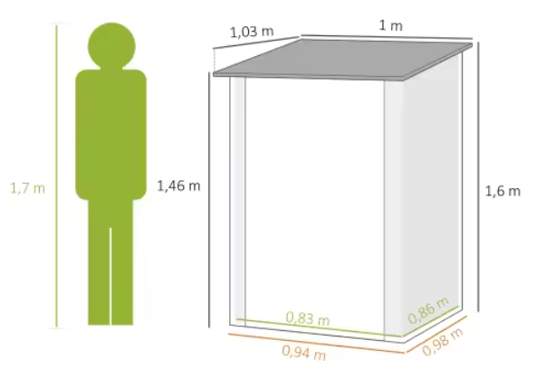 Compacte Stalen Tuinschuur – 100 x 103 x 160 cm, Weerbestendig en Afsluitbaar met Schuin Dak
