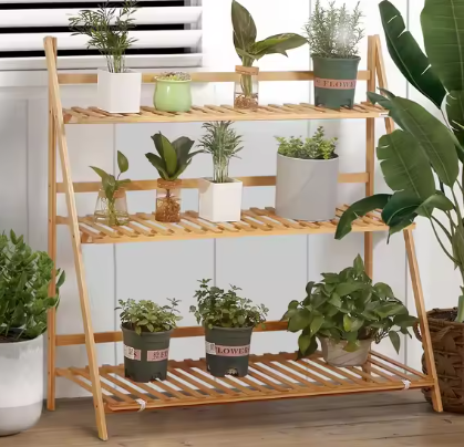 Opvouwbare Bamboe Plantenstandaard – 3 Niveaus, 98x37x96,5 cm