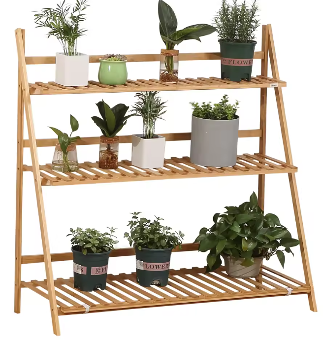 Opvouwbare Bamboe Plantenstandaard – 3 Niveaus, 98x37x96,5 cm