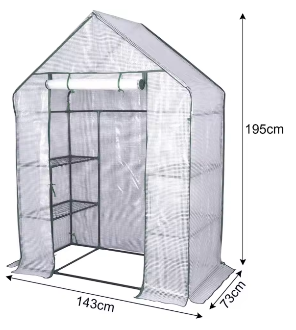 Tuinkas met 6 Niveaus – 143×73×195 cm, PE-folie & Stalen Frame, Bescherming voor Planten en Groenten