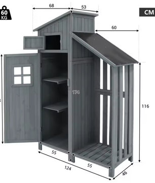 Houten Tuinkast met Planken – Gereedschapskast voor Buiten, Waterdicht, 124x46x174 cm