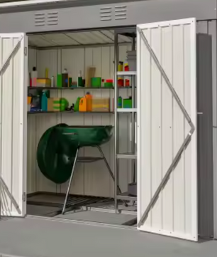 Bruine Weerbestendige Tuinschuur – Gegalvaniseerd Staal, Waterdicht en Roestvrij, Inclusief Metalen Basis, Geschikt voor Buiten, 8x4 FT