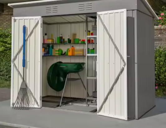 Bruine Weerbestendige Tuinschuur – Gegalvaniseerd Staal, Waterdicht en Roestvrij, Inclusief Metalen Basis, Geschikt voor Buiten, 8x4 FT