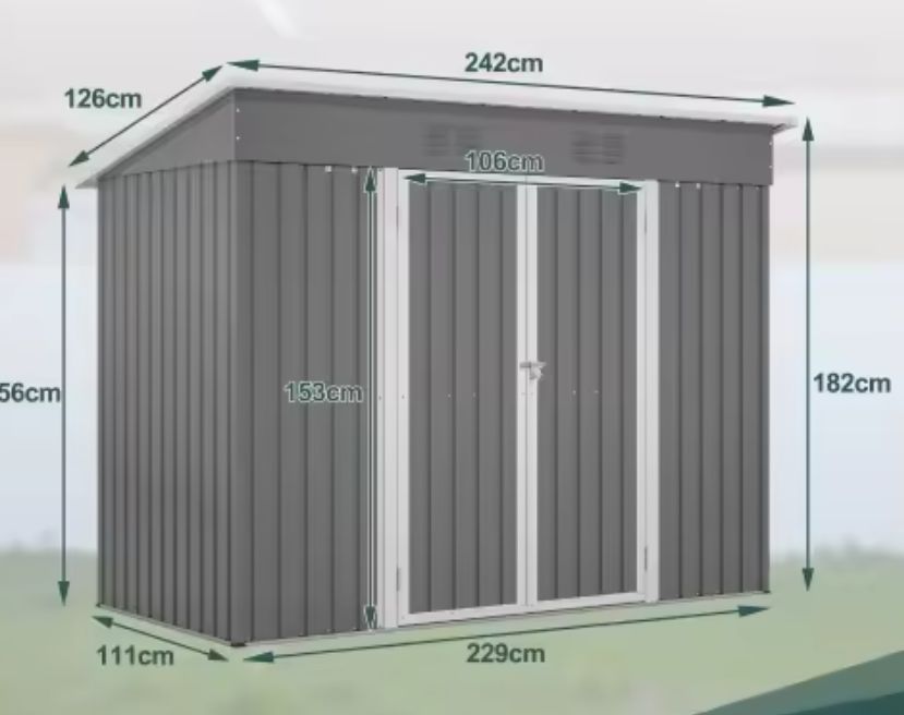Tuingereedschapschuur van Gegalvaniseerd Staal – Waterdichte en Roestvrije Opbergruimte voor Buiten, Met Ventilatie en Afsluitbare Deuren