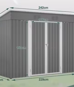 Bruine Weerbestendige Tuinschuur – Gegalvaniseerd Staal, Waterdicht en Roestvrij, Inclusief Metalen Basis, Geschikt voor Buiten, 8x4 FT