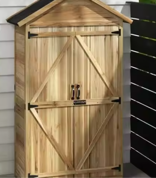 Houten Tuinschuur met Asfaltdak – 3 Verdiepingen, Waterdicht en Weerbestendig, Voor Buitenopslag, 102x54x177 cm