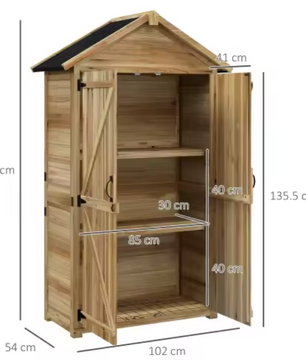 Houten Tuinschuur met Asfaltdak – 3 Verdiepingen, Waterdicht en Weerbestendig, Voor Buitenopslag, 102x54x177 cm