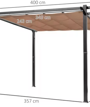 Paviljoen 3 x 4 m met Verstelbaar Aluminium Stoffen Dak – Zonwerende Luifel voor Terras en Tuin, Grijs en Bruin