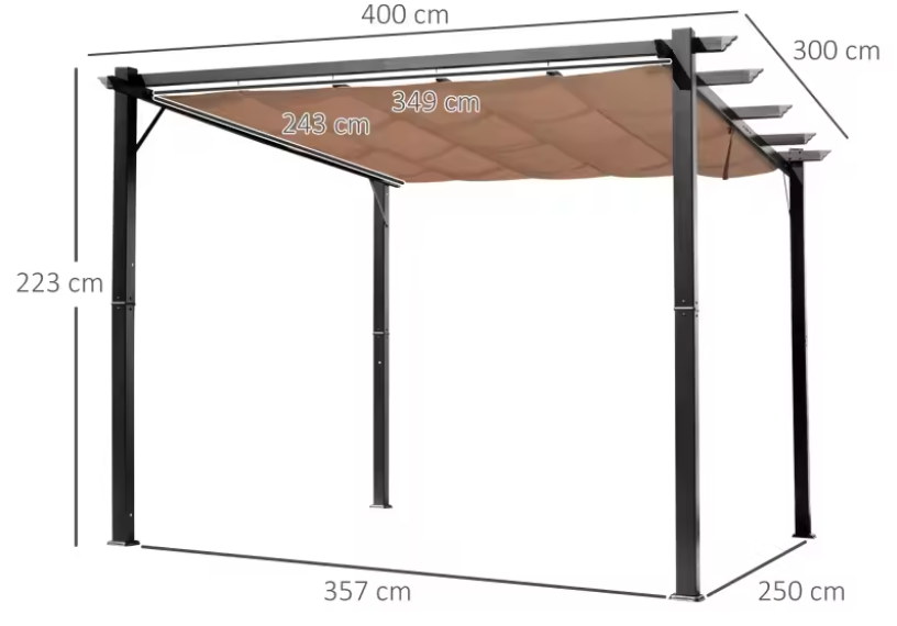 Paviljoen 3 x 4 m met Verstelbaar Aluminium Stoffen Dak – Zonwerende Luifel voor Terras en Tuin, Grijs en Bruin