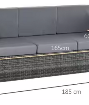 3-zits Tuinloungebank met Kussen – Grijs, Metaal en Polyester, 185 x 70 x 80 cm, Ideaal voor Terras en Balkon