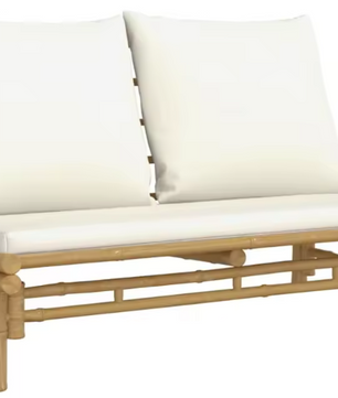 Garden Loungeset met Crèmewit Bamboe Kussen – Modulaire Buitenbankset met Salontafel voor Tuin, Terras en Balkon