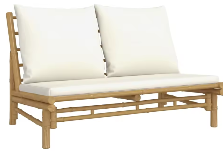 Garden Loungeset met Crèmewit Bamboe Kussen – Modulaire Buitenbankset met Salontafel voor Tuin, Terras en Balkon