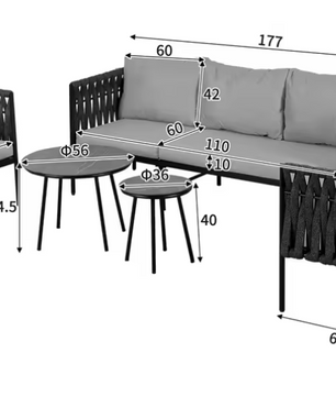 5-Persoons Tuinmeubelset – 3-Zits Bank, 2 Fauteuils en 2 Salontafels met Kussens, Weerbestendig Gegalvaniseerd Staal en Marmerglazen Tafel
