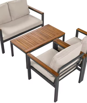 Sectionele Terrasmeubelset – 3-delige Bank, Fauteuil en Tafel voor Tuin en Terras, Beige