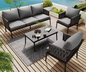 Tuinloungestoelset – 2 Fauteuils en Salontafel met Glazen Tafelblad, Touwarmleuningen, Gegalvaniseerd Staal en Kussens