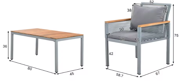 Tuin Lounge Set – 3-delige Tuinmeubelset met Kussens, Dubbele Bank, 2 Fauteuils en Salontafel – Polyrattan en Acaciahout, Weerbestendig en Comfortabel voor Buiten