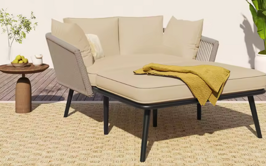 Tuinbank met 2 Kussens & Bekleding – Ligstoel voor Tuin, Balkon & Terras, Afneembare Wasbare Kussens