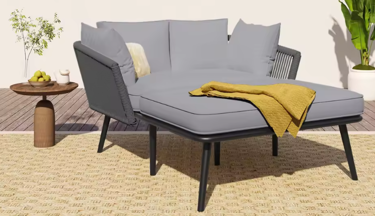 Tuinbank met 2 Kussens & Bekleding – Ligstoel voor Tuin, Balkon & Terras, Afneembare Wasbare Kussens