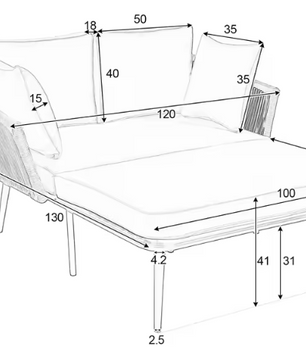 Tuinbank met 2 Kussens & Bekleding – Ligstoel voor Tuin, Balkon & Terras, Afneembare Wasbare Kussens