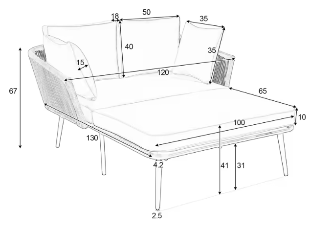 Tuinbank met 2 Kussens & Bekleding – Ligstoel voor Tuin, Balkon & Terras, Afneembare Wasbare Kussens