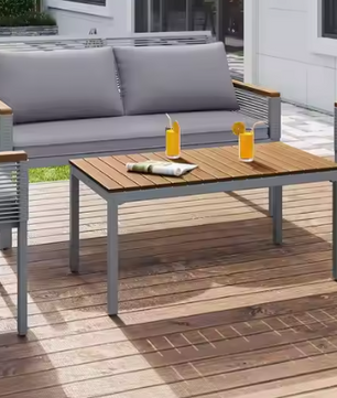 Lounge Set Balkonmeubilair – Tuinmeubelen Zitgroep met Comfortabele Kussens, Dubbele Fauteuils en Tafel, Set van 4