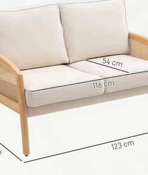 2-Zitsbank Gestoffeerd in Chenille – Belastbaarheid 240 kg, 123x75x88 cm, Beige