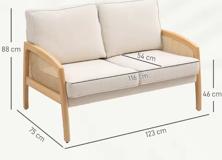2-Zitsbank Gestoffeerd in Chenille – Belastbaarheid 240 kg, 123x75x88 cm, Beige