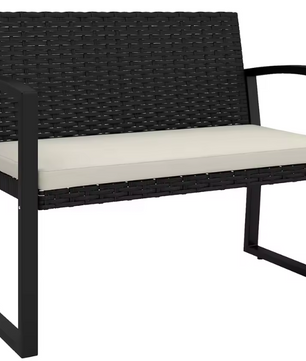 2-Zits Synthetische Rotan Tuinbank – Zwart en Beige, 103x58x78 cm
