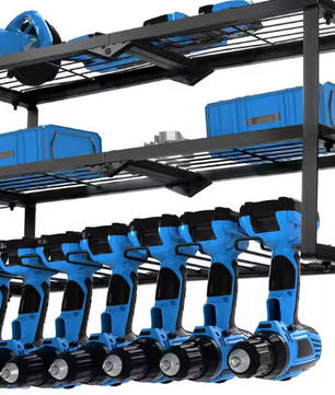 Opbergrek voor Elektrisch Gereedschap – Industriële Stalen Pegboard Wandmontage met Verstelbare Planken en Vergrendelbare Zwenkwielen, 500 lbs Capaciteit