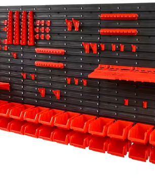 Wandgemonteerd Opbergrek voor Gereedschap – 30/48 Bin Organizer met 17-delige Set Haken voor Garage of Werkplaats, 117x55x2 cm