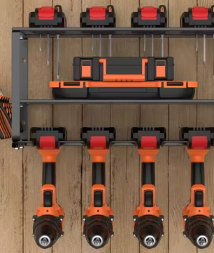 3-laags Opbergrek voor Elektrisch Gereedschap – Robuust Metaal Gereedschapsrek met 4 Boorhouders, 8 Schroevendraaierhouders en 1 Hamerhouder, Wandmontage, 68 kg Capaciteit