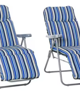 Set van 2 Verstelbare Opvouwbare Loungestoelen met Kussens voor Tuin en Terras