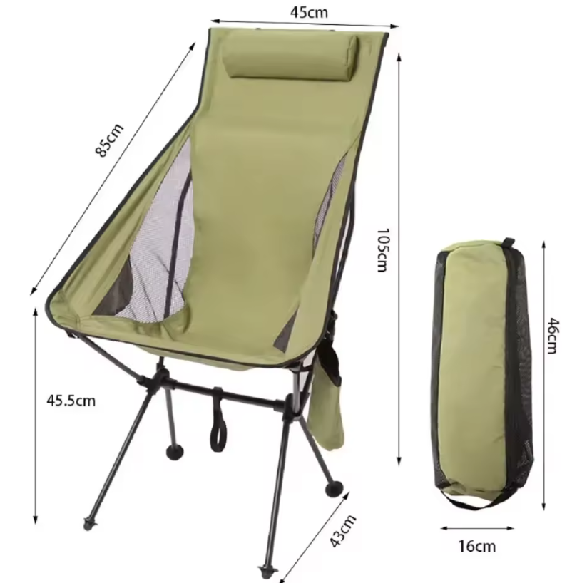 Opvouwbare Campingstoel met Hoofdsteun – Lichtgewicht Aluminium Tuinmeubilair