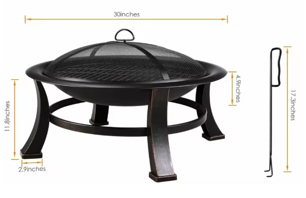 Vuurkorf met Vonkbeschermer en BBQ Grill – Tuinhaard, Open Haard voor Buiten, Draagbare Vuurplaats