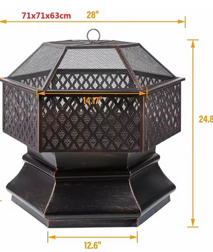 Zeshoekige Vuurplaats met Grillrooster en Vonkbescherming – Tuinvuurkorf voor BBQ, Verwarming en Buitenavonden