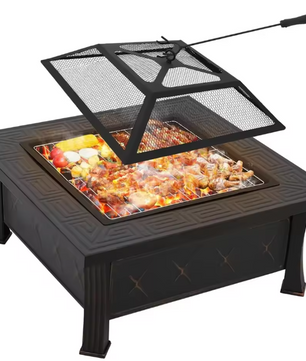 3-in-1 Metalen Vuurplaats met Vonkbescherming en Grillrooster – Multifunctionele Vuurkom voor Buiten, BBQ, Kamperen en Picknick