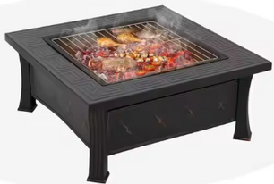 3-in-1 Metalen Vuurplaats met Vonkbescherming en Grillrooster – Multifunctionele Vuurkom voor Buiten, BBQ, Kamperen en Picknick