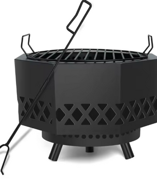 Ronde Houtgestookte Vuurplaats met Deksel en Verwijderbare Kookgrill – Multifunctionele Vuurpan voor Buiten, Kamperen en BBQ