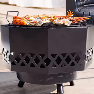 Ronde Houtgestookte Vuurplaats met Deksel en Verwijderbare Kookgrill – Multifunctionele Vuurpan voor Buiten, Kamperen en BBQ