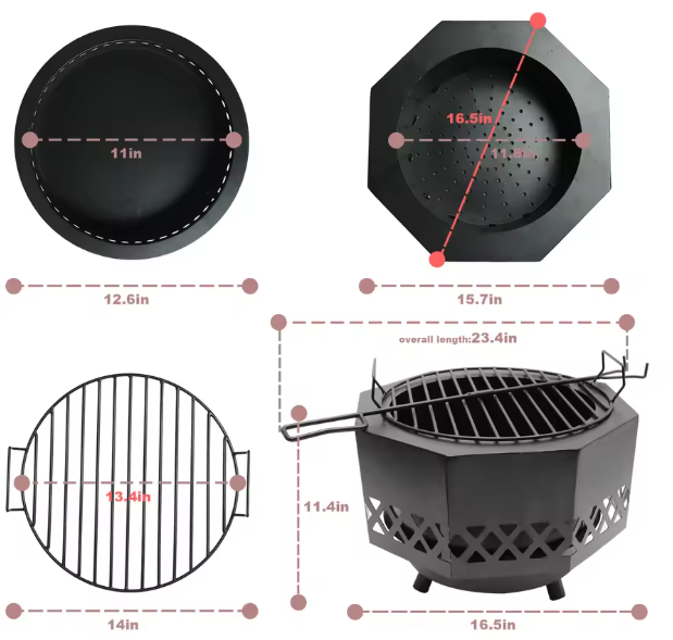Ronde Houtgestookte Vuurplaats met Deksel en Verwijderbare Kookgrill – Multifunctionele Vuurpan voor Buiten, Kamperen en BBQ