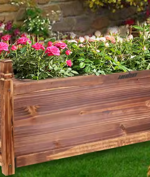 Verhoogde Houten Tuinbak voor Bloemen en Groenten – Massief Grenenhout, Op het Raam Gemonteerde Planter
