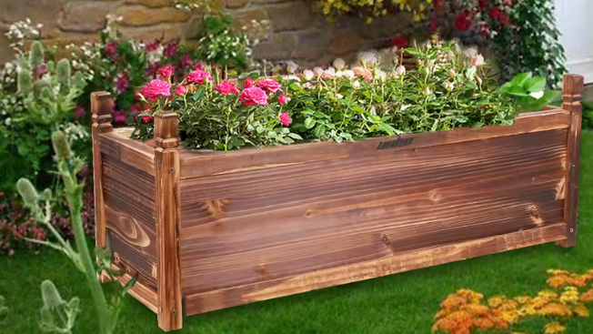 Verhoogde Houten Tuinbak voor Bloemen en Groenten – Massief Grenenhout, Op het Raam Gemonteerde Planter